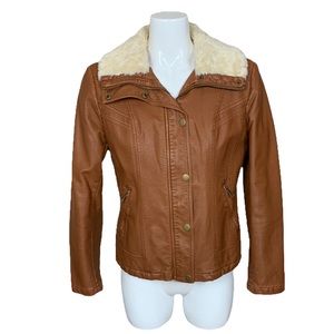 Giacca Brown Faux Leather Faux Fur Jacket Medium